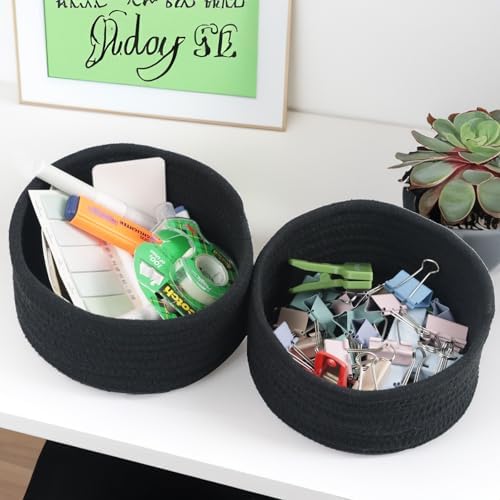 Small Woven Cotton Rope Baskets, Set of 3, Black