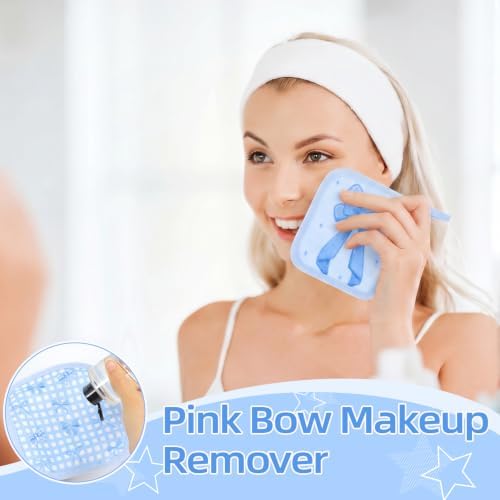 24 Pcs Blue Bow Party Favor Makeup Remover Cloth 6" x 6" Towels Reusable Coquette Blue Bow Remover Face Pads Soft Microfiber Washcloths Facial Cloths Makeup Towel Gift for Women