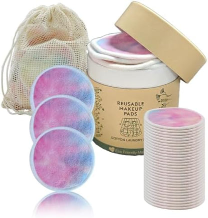 28 Pack Reusable Cotton Rounds with Washable Laundry Bag and Round Box|Travel Essentials for Skincare, Makeup Remover Pads and Storage|Reusable Makeup Remover Pads Colorful