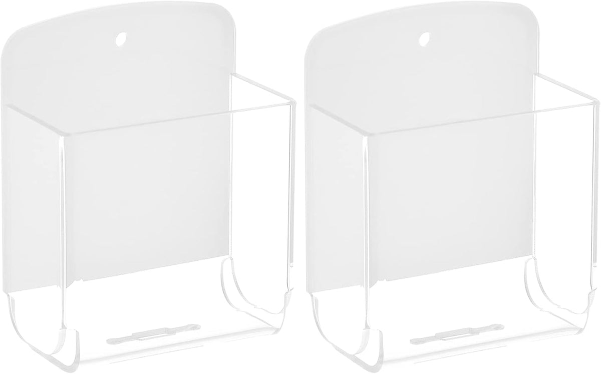 Cosmos Pack of 2 Acrylic Remote Control Holder Adhesive Wall Mount Phone Holder Wall Mount Organizer Media Storage Box Phone Charging Storage Box for Home Office Living Room Bedroom (Transparent)