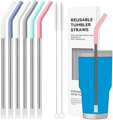 30 oz Straight Metal Straws with Silicone Tip for 30 oz Tumbler