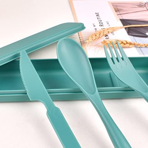 Reusable Travel Utensils Set with Case, 4 Sets Plastic Portable Cutlery Set