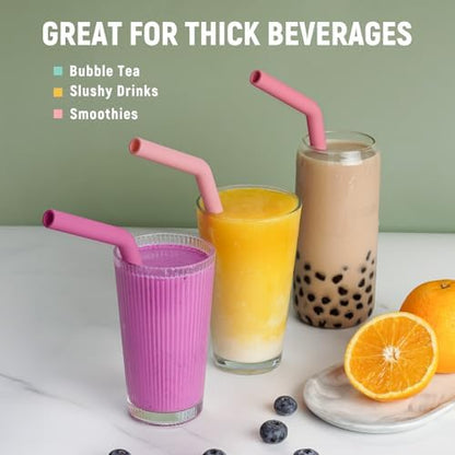 NiHome 6 PCS Extra Wide Reusable Bent Silicone Straws for Boba & Smoothies