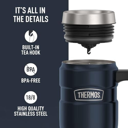 THERMOS Stainless King Travel Mug with Handle, 16oz, Midnight Blue