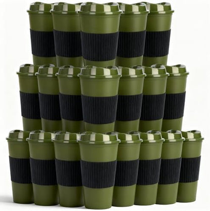20 Pack Reusable Coffee Cups with Lids 16 oz Plastic Tumblers Travel Mug Iced Coffee Cup for Adults and Women Hot and Cold Drinks, Microwaveable (green)