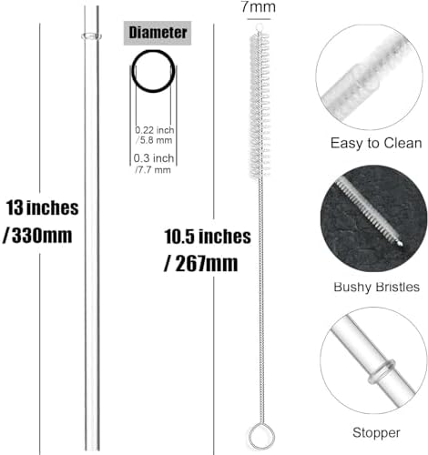 ALINK 13 inch Reusable Clear Plastic Straws, Extra Long Tritan Tumbler Replacement Straws for Stanley Cups, 1 Gallon, 64/40/ 32 oz Water Bottles, YETI, Starbucks, Set of 10 with Brush, AL13CLEAR