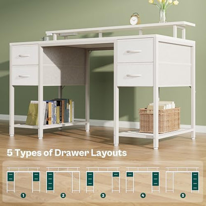 Huuger 55 inch Computer Desk with Power Outlets & 4 Drawers