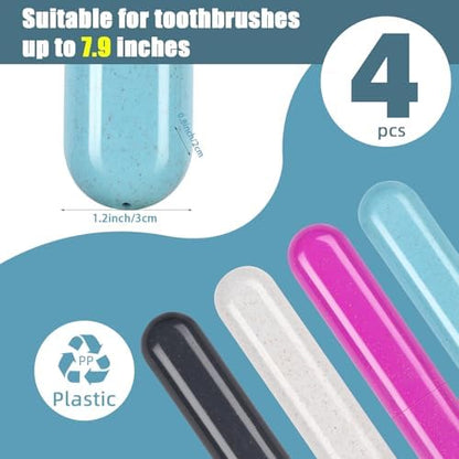 Hooqict 4 Pack Toothbrush Cases Travel Toothbrush Holder Portable Toothbrush Container Case Plastic Toothbrush Carrier Cover Case Toothbrush Protector for Traveling, Bathroom, School, Home, Camping