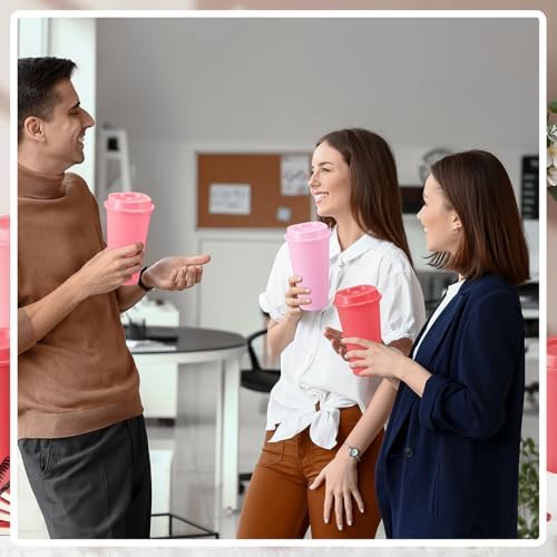 FillTouch 12 Pcs 16 oz Reusable Coffee Cups with Lids, Pink Gradient