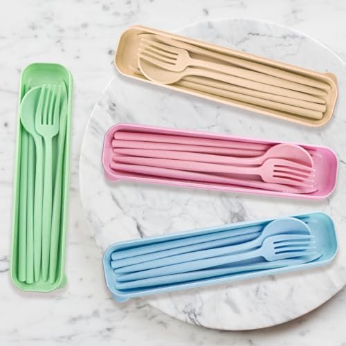 4 Sets Reusable Utensils Set with Case,Camping Cutlery Set Travel Silverware Set with Case Lunch Utensils Set for Work,Utensil Sets for Lunch Picnic Daily Use Outdoor (COLOR A)