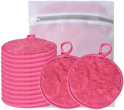 Large Reusable Makeup Remover Pads Face Cleaning Pad 5"x 5" Pink 12 Pack