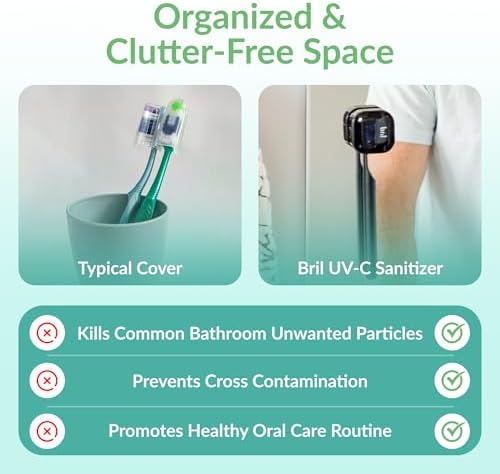Bril UV-C Toothbrush Sanitizer and Holder, Wall Mounted, Rechargeable