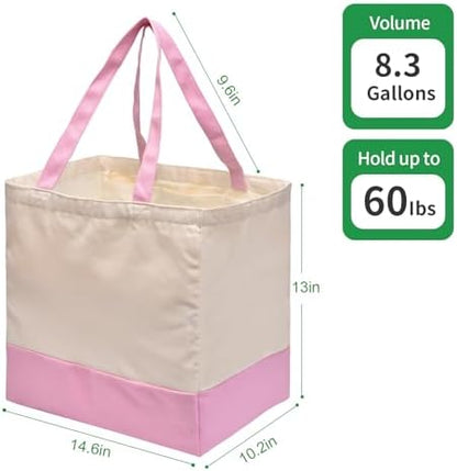 Canvas Reusable Grocery Bags Heavy Duty, 8.3 gal Foldable Large Tote Bag with Handles, Holds 60 lbs Canvas Shopping Bags, 1 Pack