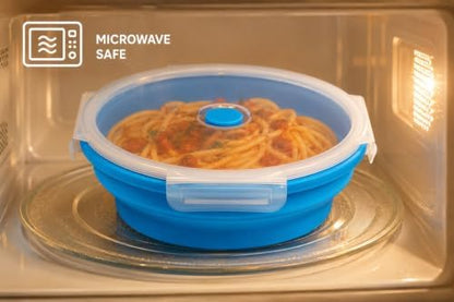 Plus 6PCS Foldable Silicone Food Storage Containers for Kitchen Storage for Leftovers Fruits and Meal Prep Dishwasher Safe Microwave Safe Ideal for Home and Travel (blue, round)