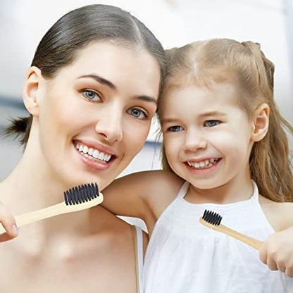 SEVENHEAD 10 PCS Bamboo Toothbrushes Soft Bristles Wooden Toothbrushes for Adult, Natural Biodegradable BPA Free Eco Friendly Toothbrushes Black