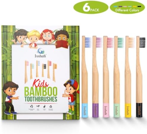 Isshah Biodegradable Bamboo Kids Toothbrush - Spiral Soft Bristles - 6 Pack