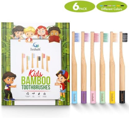 Isshah Biodegradable Bamboo Kids Toothbrush - Spiral Soft Bristles - 6 Pack
