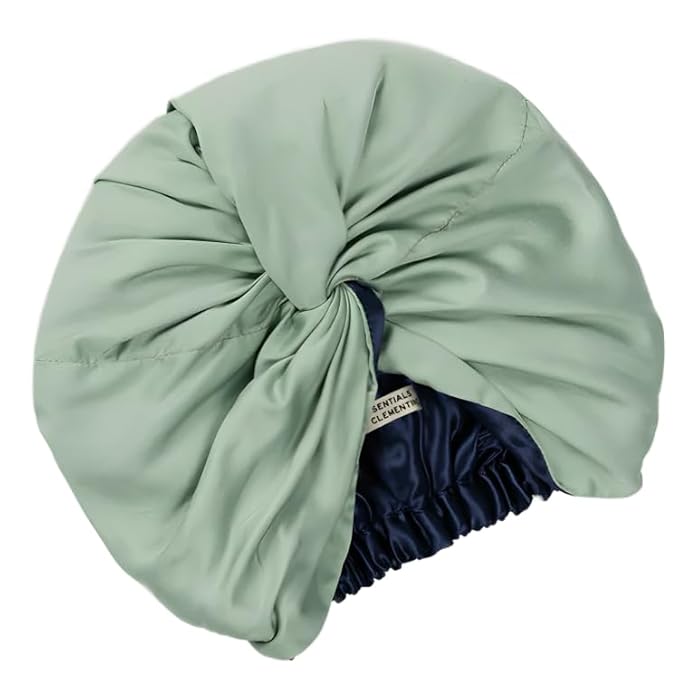 Essentials by Clementine Organic Hair Bonnet in Match Point Green | Silver Ion Silk Lined Bamboo Sleep Cap for Frizz-Free, Curly Hair, and Scalp Health