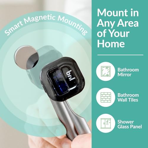 Bril UV-C Toothbrush Sanitizer and Holder – Wall Mounted, Rechargeable, 30-Day Battery, Magnetic Mount, Fits Electric and Manual Brushes, Portable Travel Case, Auto-Shutoff – Multipack