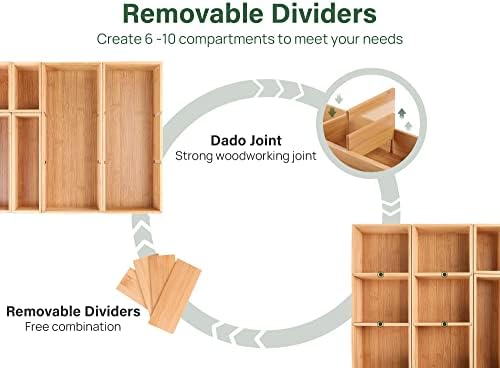 Kootek 6Pcs Bamboo Drawer Organizer 3-Size Kitchen Storage Box for Flatware