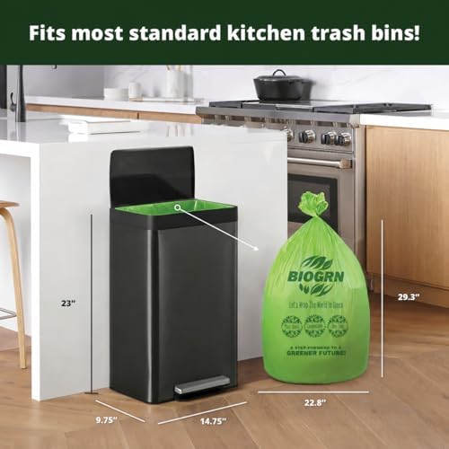 10-13 Gallon Compostable Trash Bags with Flat-Top 50 Bags Thick 0.87 Mil Leakproof Plant-based Tall Kitchen Wet Food Scrap Waste, ASTM D6400, US BPI and OK Compost Home Certified
