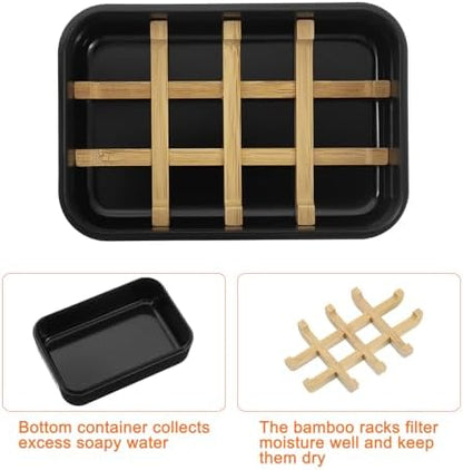 uxcell Wooden Soap Holder, Self-Draining Soap Box with Lid Wooden Soap Bar Tray for Shower Bathroom Kitchen, Black 2pcs