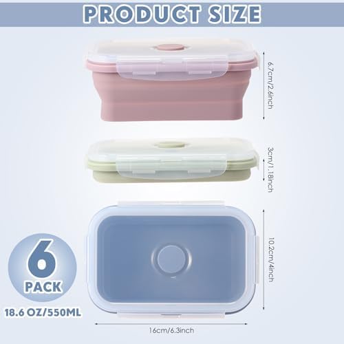 Mifoci 6 Pcs Silicone Containers for Food Collapsible Food Storage Containers with Airtight Lids Stacking Leftover Foods Storage Lunch Box for Freezer Microwave Dishwasher Safe(Morandi,18.6 oz)