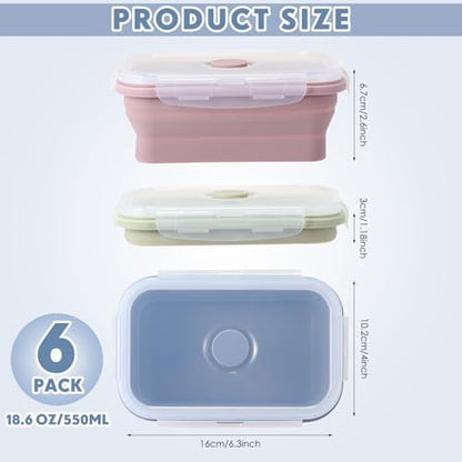 Mifoci 6 Pcs Silicone Containers for Food Collapsible Food Storage Containers with Airtight Lids Stacking Leftover Foods Storage Lunch Box for Freezer Microwave Dishwasher Safe(Morandi,18.6 oz)