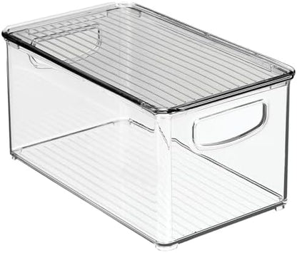 mDesign Plastic Deep Storage Bin Box Container with Lid and Built-In Handles - Organization for Fruit, Snacks, or Food in Kitchen Pantry, Cabinet, Cupboard, Ligne Collection, 6 Pack, Clear/Smoke Gray