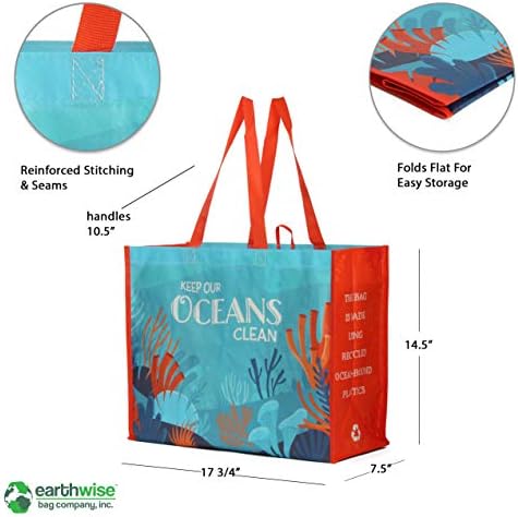 Earthwise Reusable Grocery Bags – Foldable & Water‑Resistant OceanWise® Shopping Bags, Gift Totes, Durable Multi‑Use Eco Bags (5 Pack)