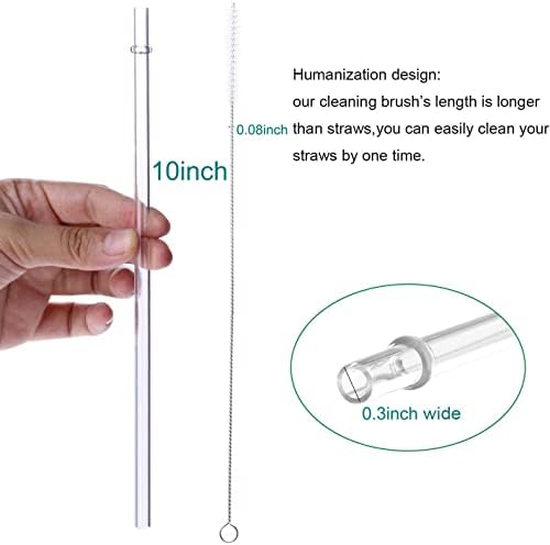 DAKOUFISH 10 Inch Reusable Plastic Replacement Drinking Straws for 16 oz & 24 oz Mason Jar Tumblers,Set of 12 Pcs Straws with Cleaning Brush (10inch, 7color)