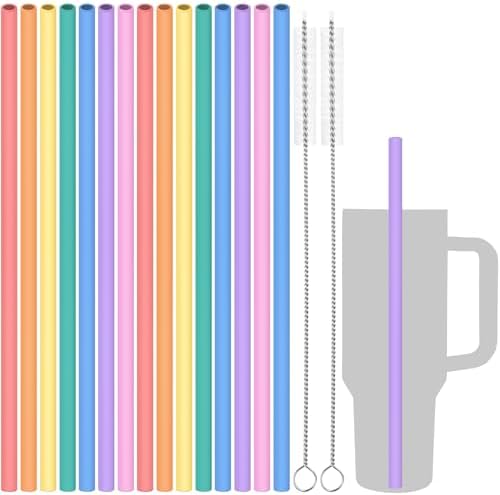 Tomorotec 15PCS Silicone Drinking Straws Fit for Stanley 40oz 30oz Tumbler