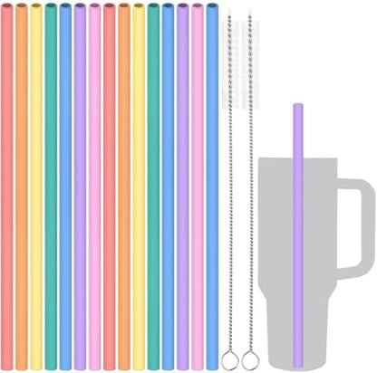 Tomorotec 15PCS Silicone Drinking Straws Fit for Stanley 40oz 30oz Tumbler