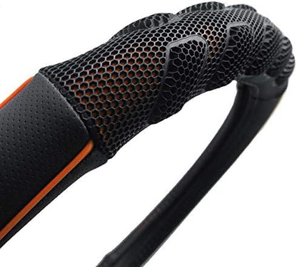 Flying Banner car Steering Wheel Cover Faux Leather Massage Universal fit 3D Honeycomb Hole Anti-Slip Sporty 15 Inches (Orange Black)