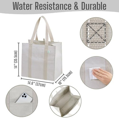 VENO 4 Pack Large Grocery Bag Reusable Shopping Bags with Hard Bottom