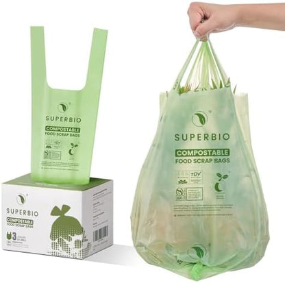 SUPERBIO 3 Gallon Compostable Food Waste Bags, 80 Count