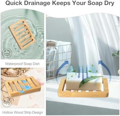 Wooden Soap Dish, Bamboo Soap Holder for Shower, Self Draining Tray