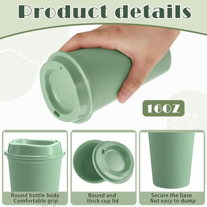 FillTouch 12 Pcs 16 oz Reusable Coffee Cups with Lids, Green Gradient