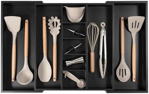 KitchenEdge Utensil & Junk Drawer Organizer, 16-28 in, Black Bamboo
