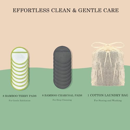 Chloven 16 Pack Reusable Makeup Remover Pads - Soft Bamboo Cotton Rounds