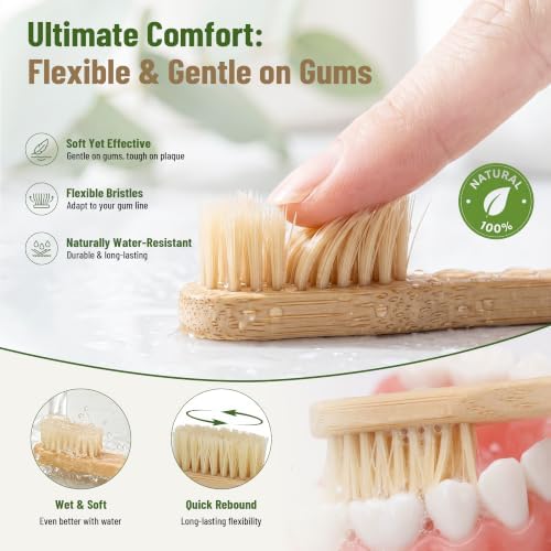 DEBETOOL 4-Pack Natural Boar Bristle Toothbrush for Adults
