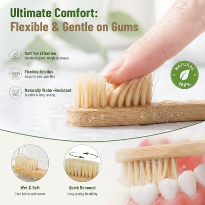 DEBETOOL 4-Pack Natural Boar Bristle Toothbrush for Adults