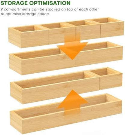 MapleGrace Bamboo Drawer Organizer Set, 9 PCS Wood Storage Organizers