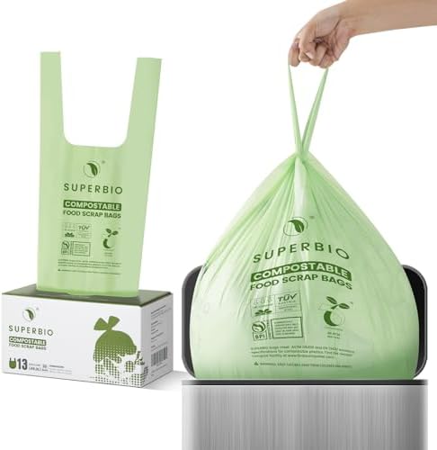 SUPERBIO 13 Gallon Compostable Kitchen Waste Bags with Handles