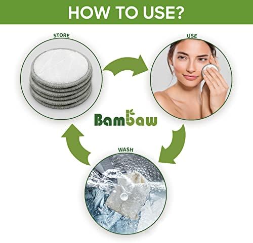 Bambaw Reusable Cotton Rounds for Face, 16 Rounds with 1 Bag for Laundry & Storage, Reusable Cotton Pads for Face, Soft & Exfoliating Eye Makeup Remover Pads
