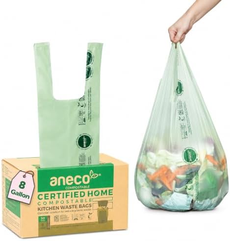 ANECO 8 Gallon Compostable Kitchen Food Waste Bags, 30 Count