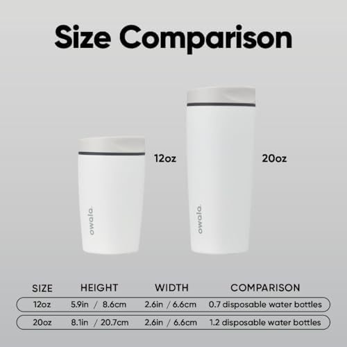 Owala SmoothSip Slider Insulated Stainless Steel Coffee Tumbler, Reusable Iced Coffee Cup, Hot Coffee Travel Mug, BPA Free 12 oz, Peachy Keen