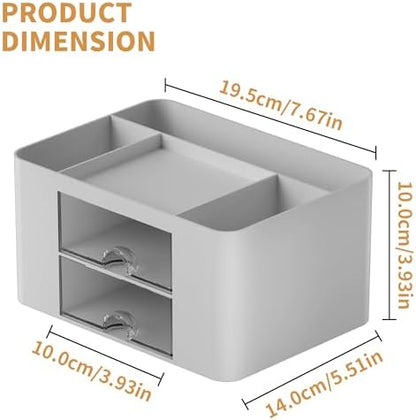 Marbrasse Pen Organizer with 2 Drawer, Multi-Functional Pencil Holder for Desk, Desk Organizers and Accessories with 5 Compartments + Drawer for Office Art Supplies (Grey)
