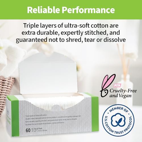 ForPro Pure & Simple XL Facial Pads, 60ct, 3"x3", Vegan & Cruelty-Free