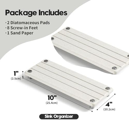 Razborci 2 Pack Fast Drying Water Absorbing Diatomite Stone Mat Tray for Kitchen & Bathroom Counter - Instant Dry Sink Caddy Organizer - Vanity Holder for Soap and Sponge – Beige Gray 10" x 4"
